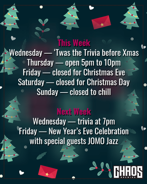 We have reduced hours this week due to festivities. Maybe get a crowler or two t